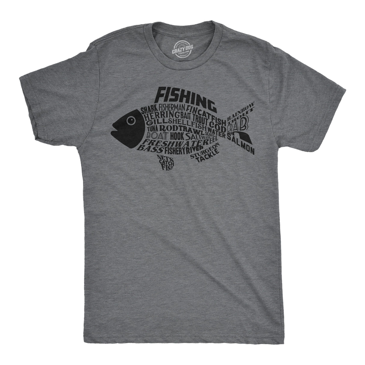 Mens Funny T Shirts Fish Made Of Text Sarcastic Fishing Graphic Novelty Tee for Men