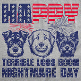 Womens Funny T Shirts Happy Terrible Loud Boom Nightmare Day Sarcastic Fourth Of July Novelty Puppy Tee for Ladies