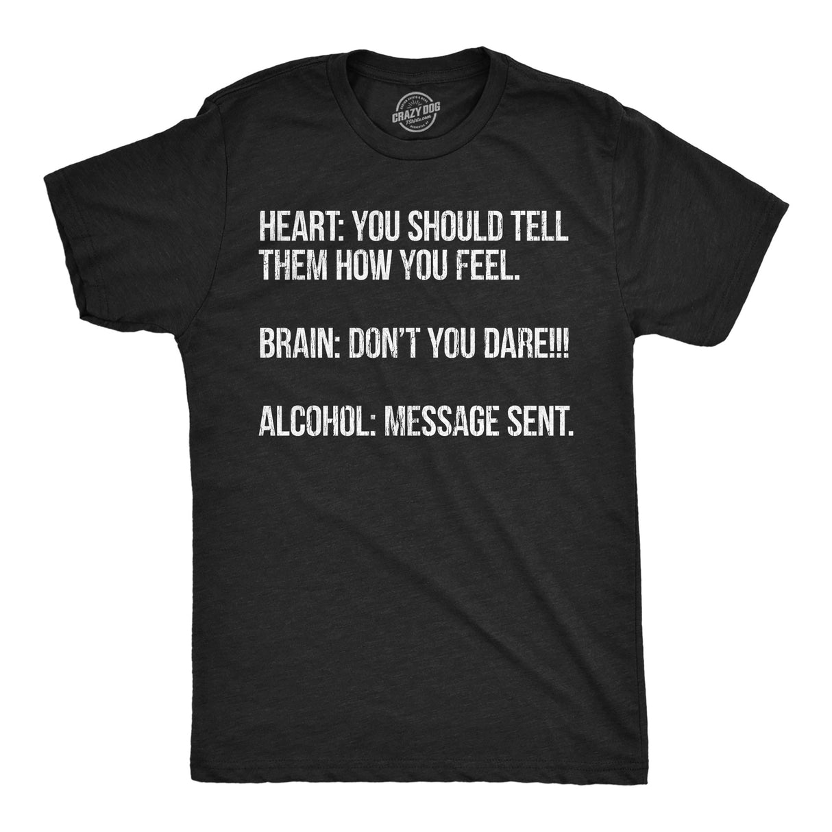 Mens Funny T Shirts Heart Brain Alcohol Sarcastic Drinking Graphic Novelty Tee for Men