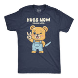Mens Funny T Shirt Hugs Now Violence Later Sarcastic Cute Bear Graphic Novelty Tee for Men