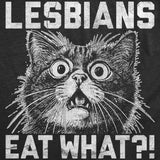 Womens Funny T Shirts Lesbians Eat What Sarcastic Cat Graphic Novelty Tee for Ladies