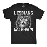 Mens Funny T Shirts Lesbians Eat What Sarcastic Cat Graphic Novelty Tee for Men