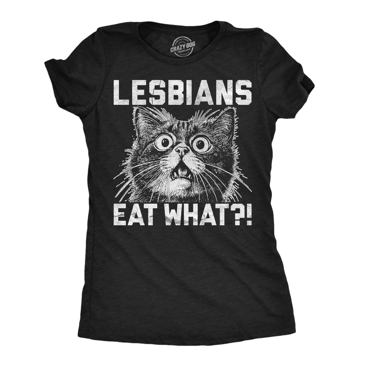 Womens Funny T Shirts Lesbians Eat What Sarcastic Cat Graphic Novelty Tee for Ladies