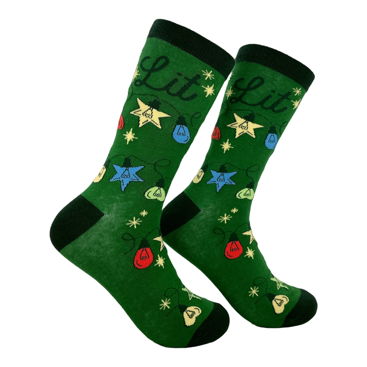 Women's Lit Socks Funny Sarcastic Christmas Lights Graphic Novelty Footwear for Ladies