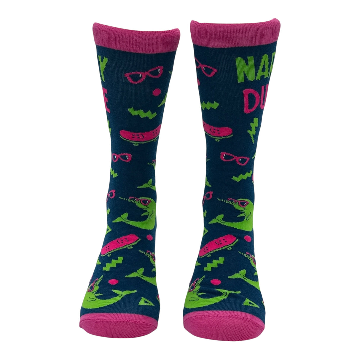 Men's Narly Dude Socks Funny Sarcastic Narwhal Graphic Novelty Footwear for Men