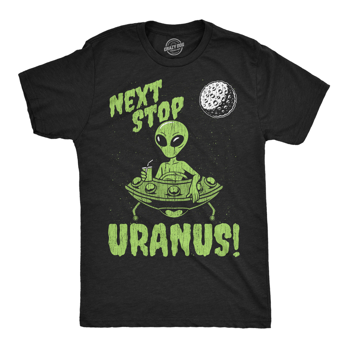Mens Funny T Shirts Next Stop Uranus Sarcastic Alien UFO Graphic Novelty Tee for Men