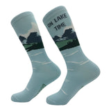 Men's On Lake Time Socks Funny Sarcastic Vacation Graphic Novelty Footwear for Men
