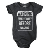 Warning Remove Baby Before Washing Baby Bodysuit Funny Sarcastic Graphic Novelty Jumper for Infants