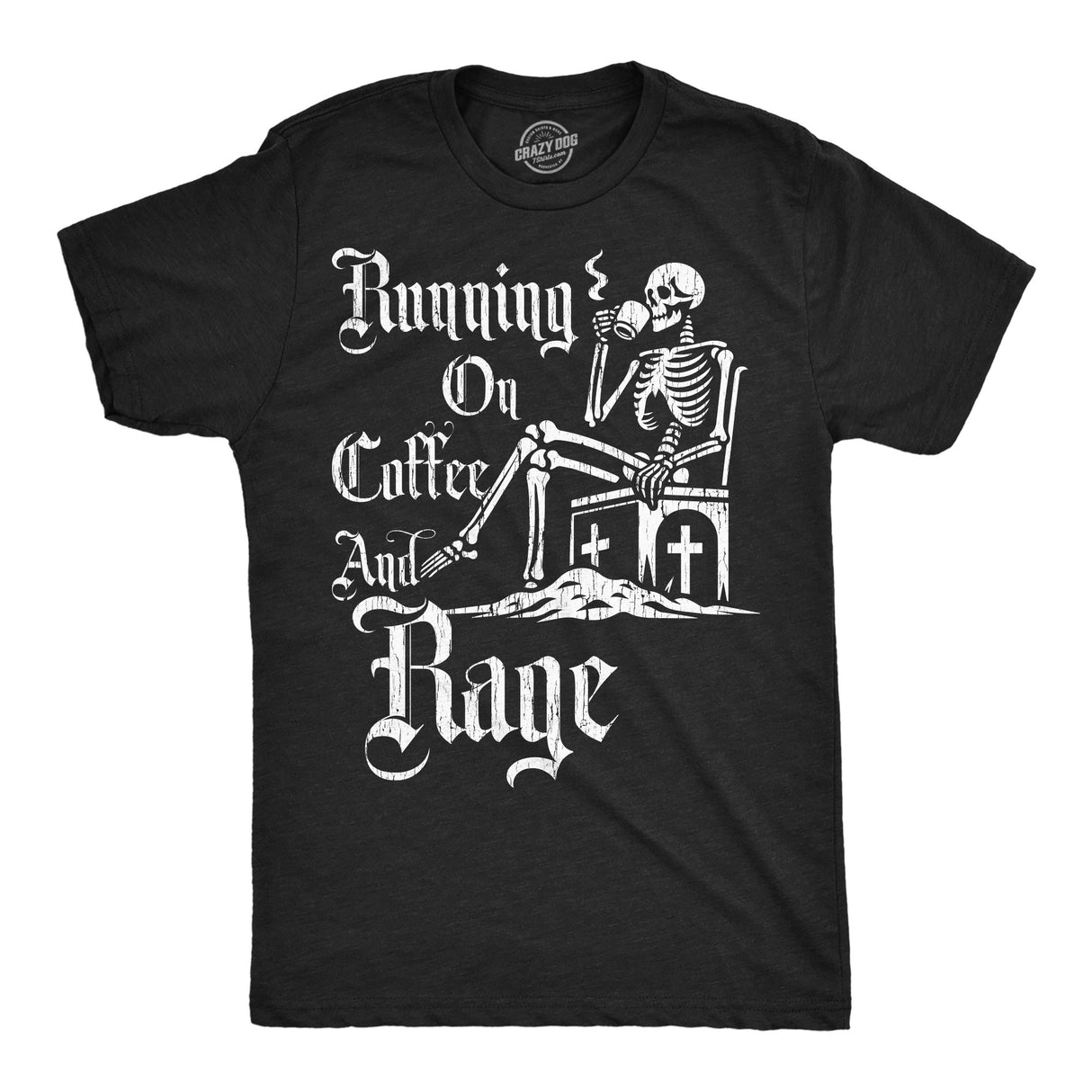Mens Funny T Shirts Running On Coffee and Rage Sarcastic Caffeine Graphic Novelty Tee for Men