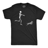 Mens Funny T Shirts Skeleton Chasing Dog Sarcastic Halloween Graphic Novelty Tee for Men