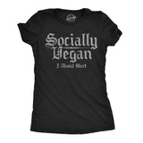 Womens Funny T Shirts Socially Vegan I Avoid Meet Sarcastic Graphic Novelty Tee for Ladies