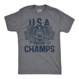 Mens Funny T Shirts USA Two Time World War Champs Sarcastic Fourth Of July Graphic Novelty Tee for Men