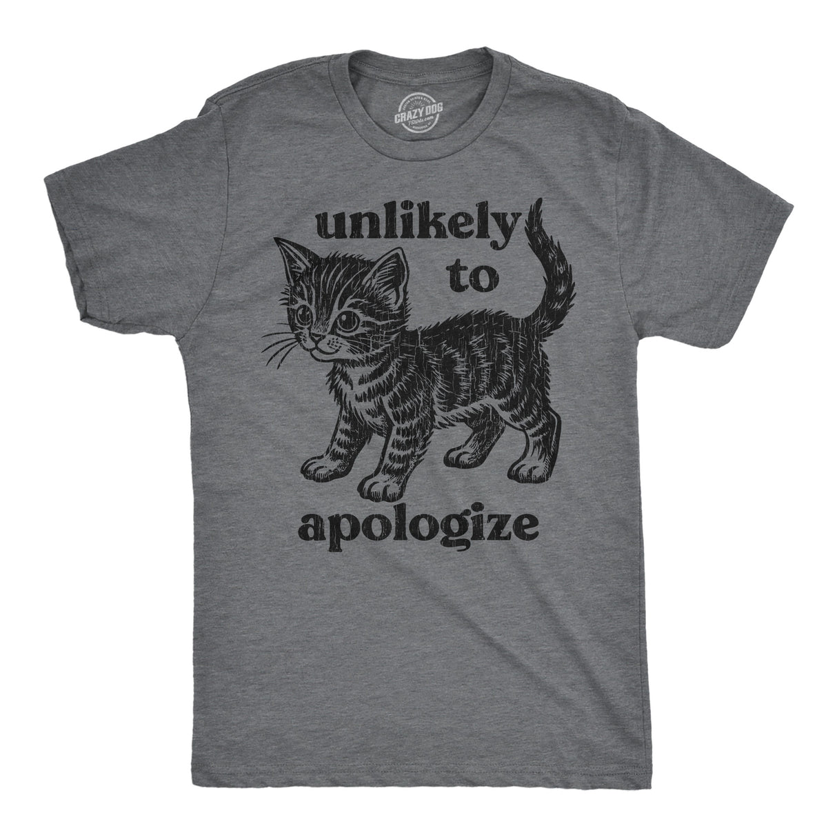 Mens Funny T Shirts Unlikely to Apologize Sarcastic Kitten Graphic Novelty Tee for Men