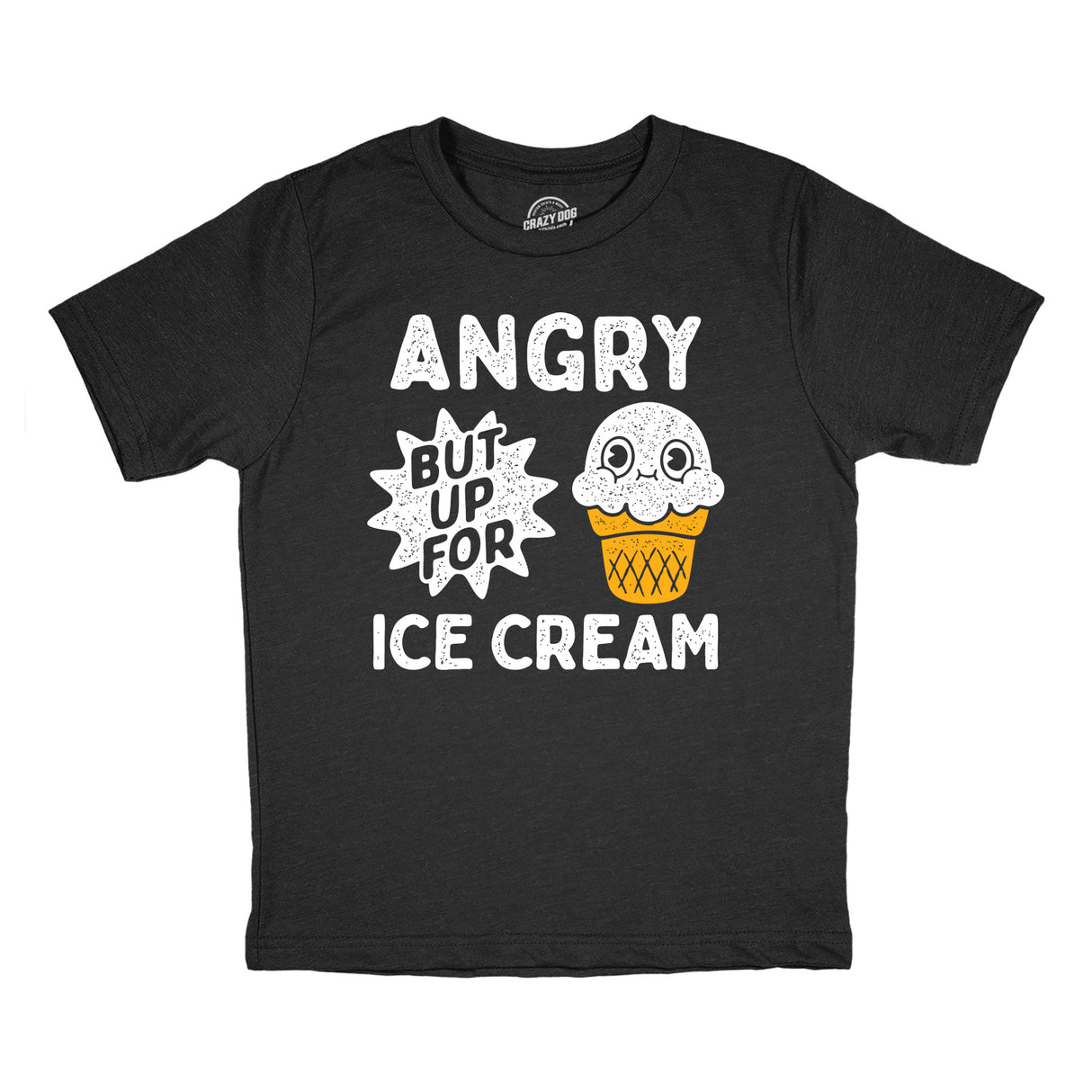 Youth Funny T Shirts Angry But Up for Ice Cream Sarcastic Dessert Graphic Novelty Tee for Kids