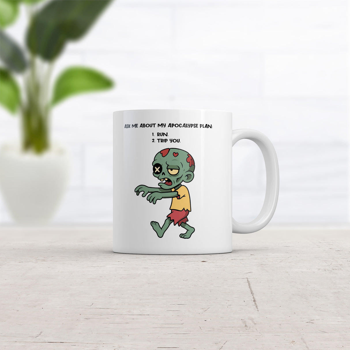 Ask Me About My Apocalypse Plan Mug Funny Sarcastic Zombie Graphic Novelty Coffee Cup-11oz