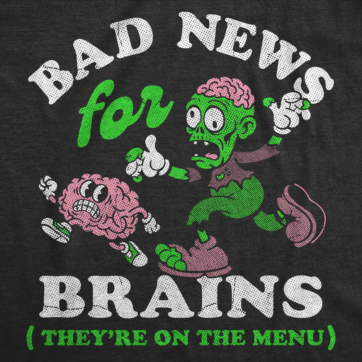 Mens Funny T Shirts Bad News For Brains Sarcastic Zombie Graphic Novelty Tee For Men