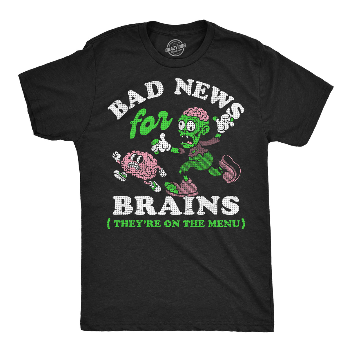 Mens Funny T Shirts Bad News For Brains Sarcastic Zombie Graphic Novelty Tee For Men