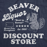 Mens Funny T Shirts Beaver Liquor Discount Store Sarcastic Adult Joke Graphic Novelty Tee for Men
