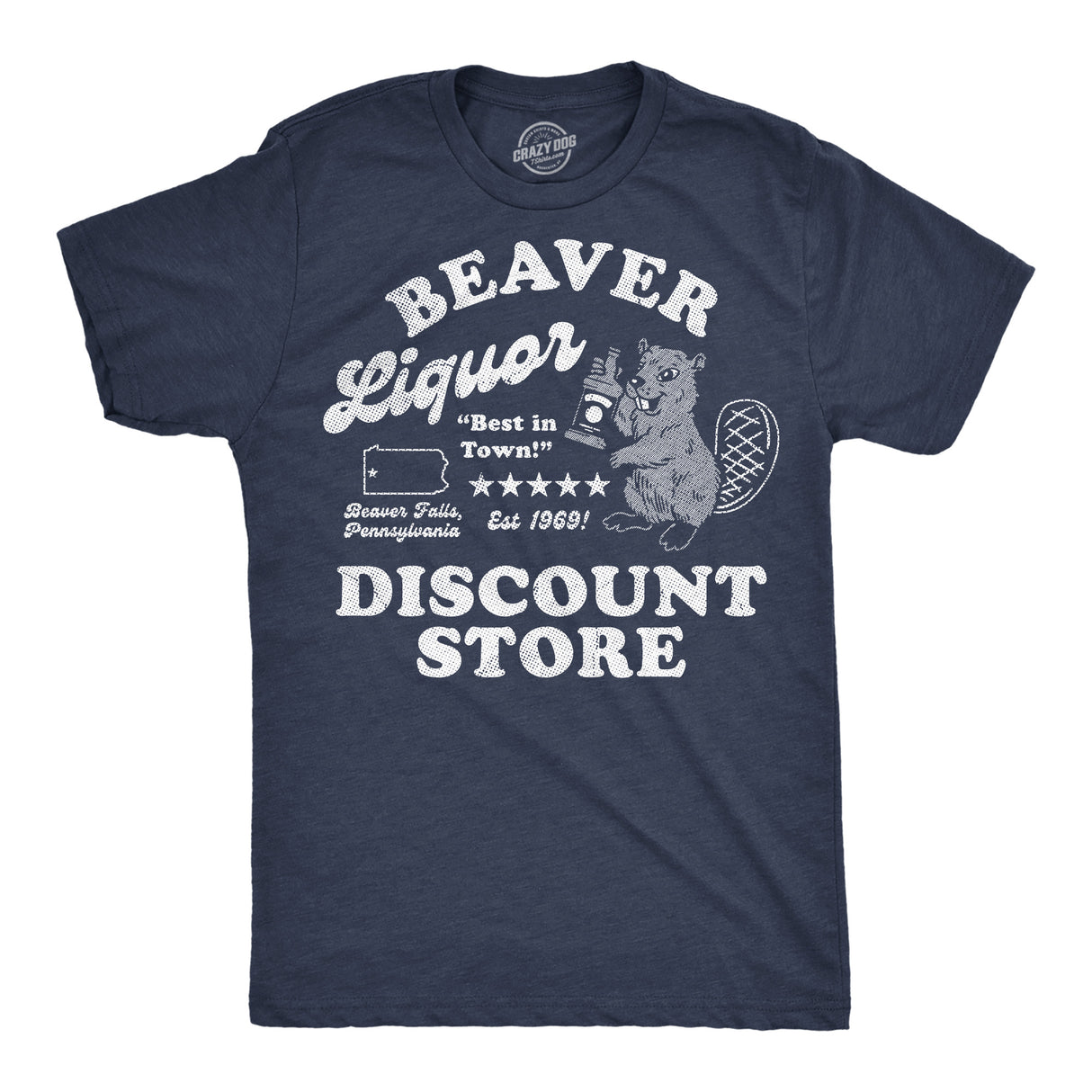 Mens Funny T Shirts Beaver Liquor Discount Store Sarcastic Adult Joke Graphic Novelty Tee for Men