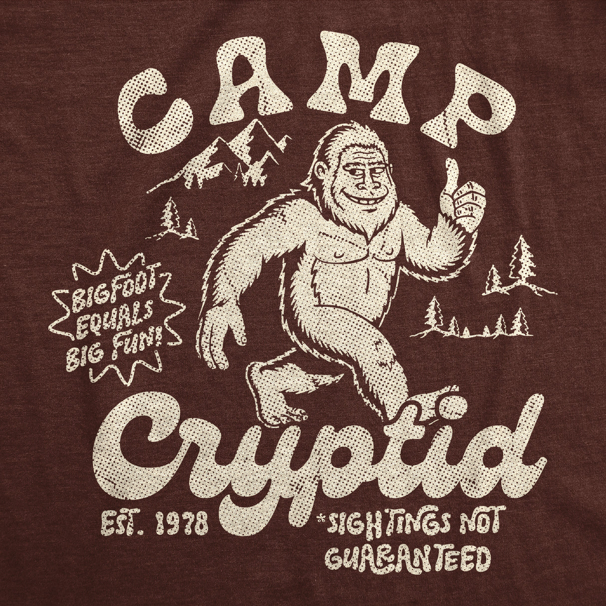 Mens Funny T Shirts Camp Cryptid Sarcastic Bigfoot Graphic Novelty Tee for Men