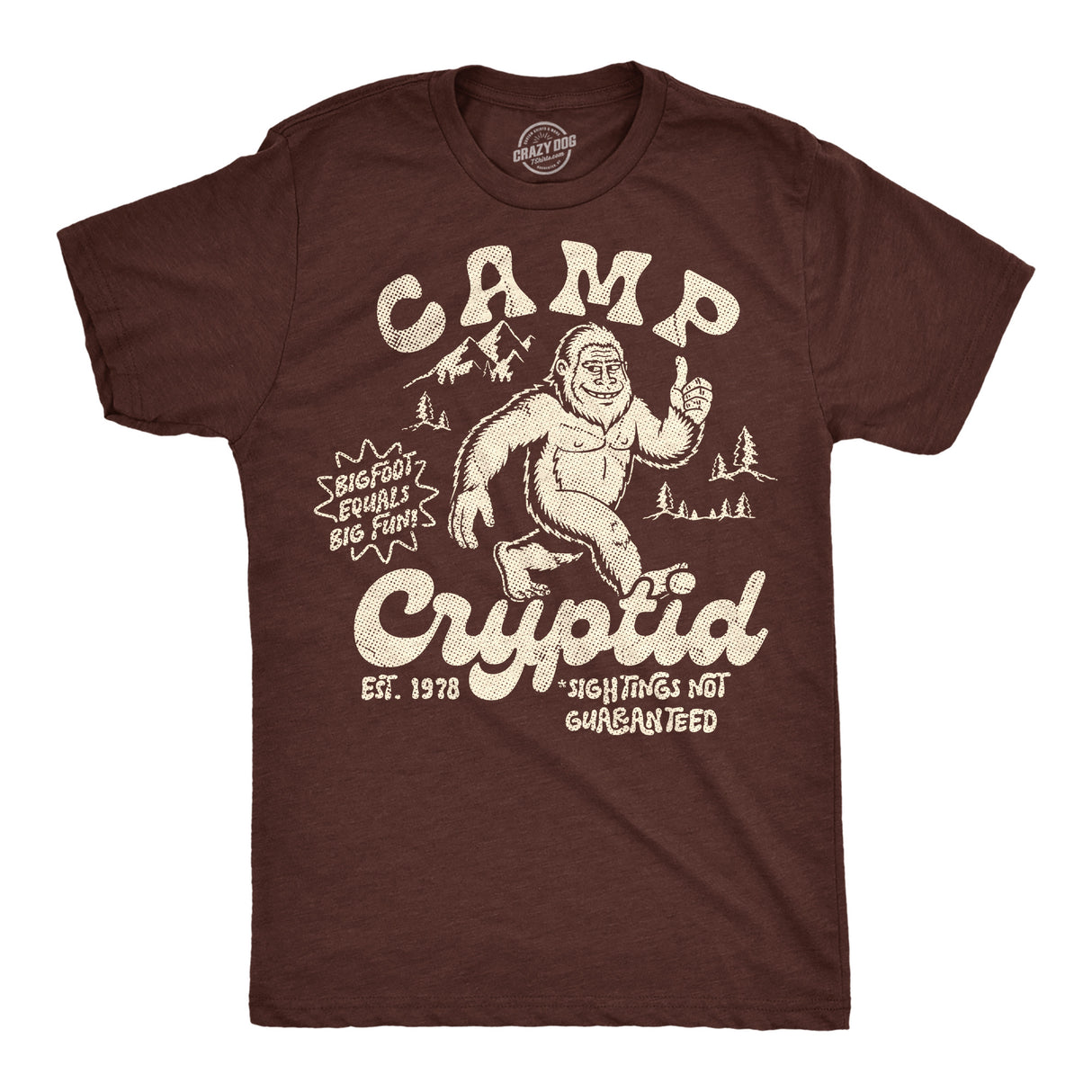 Mens Funny T Shirts Camp Cryptid Sarcastic Bigfoot Graphic Novelty Tee for Men