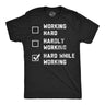 Mens Funny T Shirts Hard While Working Checklist Sarcastic Adult Joke Graphic Novelty Tee for Men