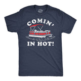Mens Funny T Shirts Comin In Hot Sarcastic Pontoon Boat Graphic Novelty Tee for Men