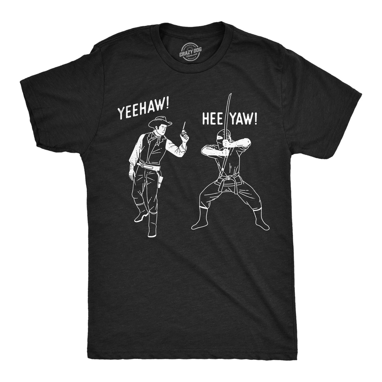 Mens Funny T Shirts Yeehaw Heeyah Cowboy VS Ninja Sarcastic Graphic Novelty Tee for Men