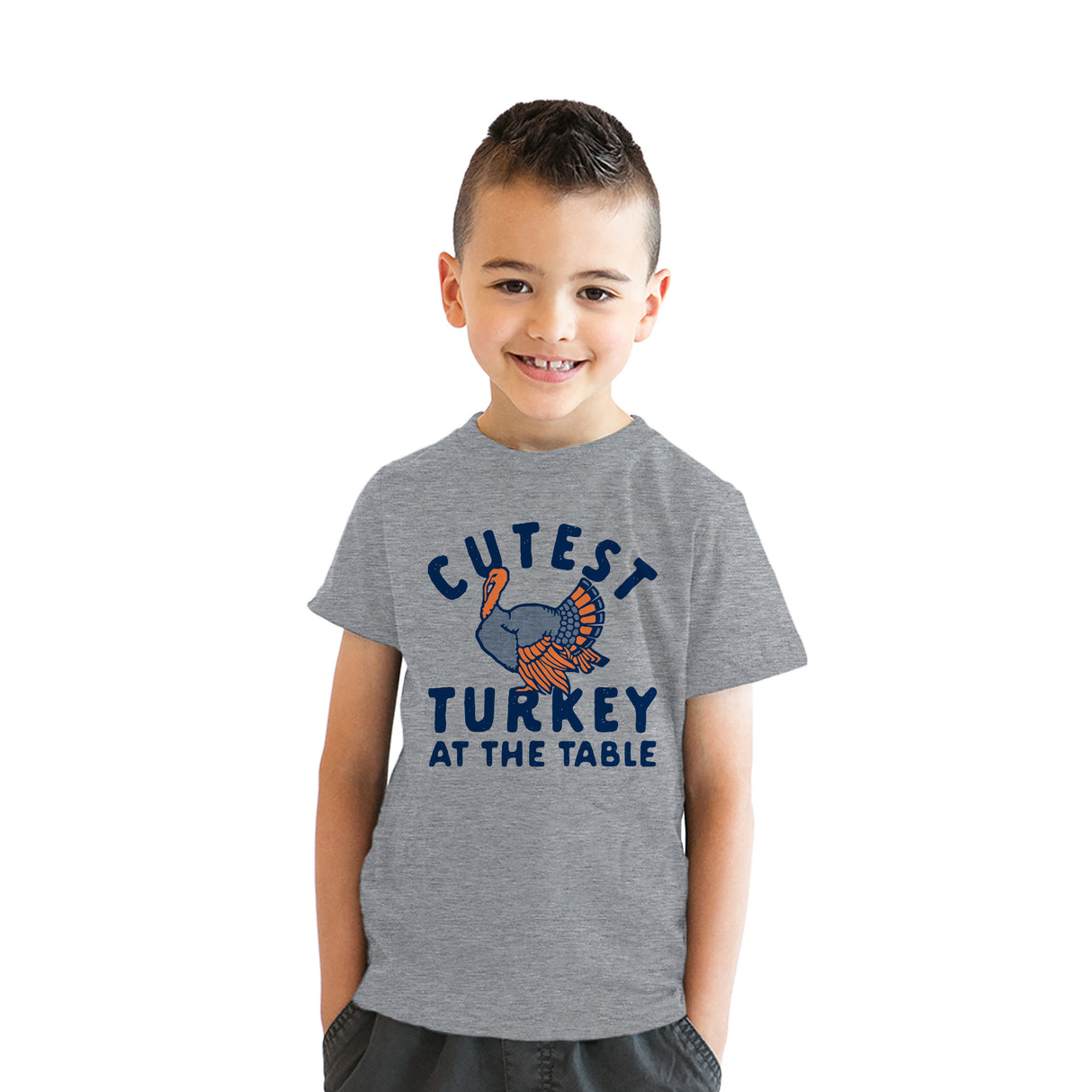 Youth Cutest Turkey At The Table T Shirt Funny Cute Thanksgiving Dinner Joke Tee for Kids