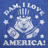 Mens Funny T Shirts Dam I Love America Sarcastic Beaver Graphic Novelty Fourth Of July Tee for Men