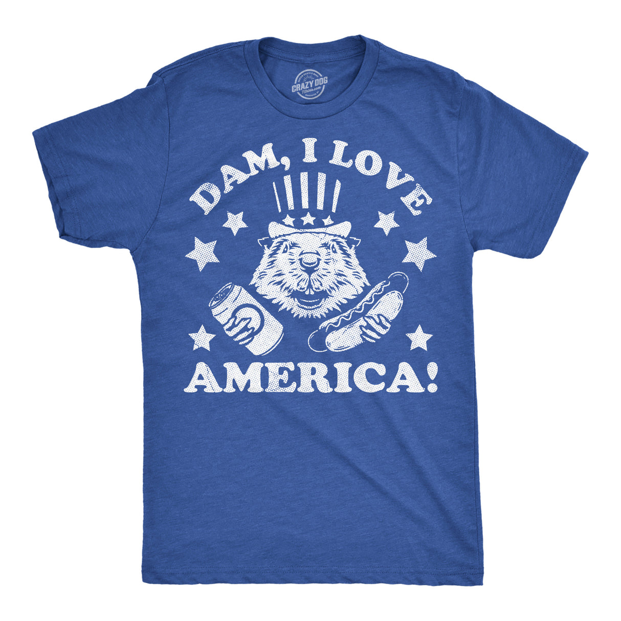 Mens Funny T Shirts Dam I Love America Sarcastic Beaver Graphic Novelty Fourth Of July Tee for Men