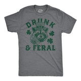 Mens Funny T Shirts Drunk and Feral Sarcastic St Patricks Day Graphic Drinking Tee for Men