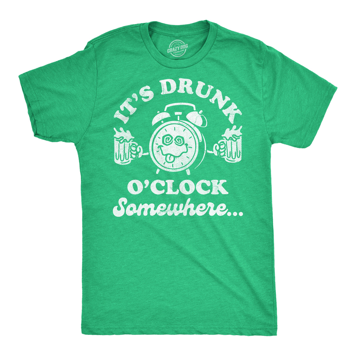 Mens Funny T Shirts Its Drunk Oclock Somewhere Sarcastic St Patricks Day Graphic Novelty Tee for Men