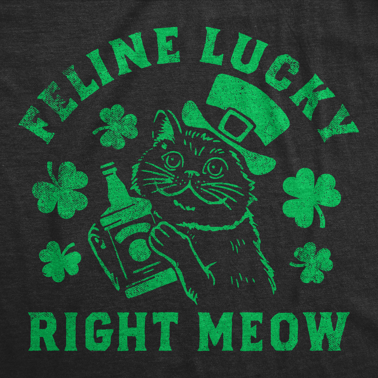 Womens Funny T Shirts Feline Lucky Right Meow Sarcastic St Patricks Day Kitten Graphic Tee for Ladies