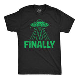 Mens Funny T Shirts Finally Sarcastic Alien UFO Graphic Novelty Tee for Men