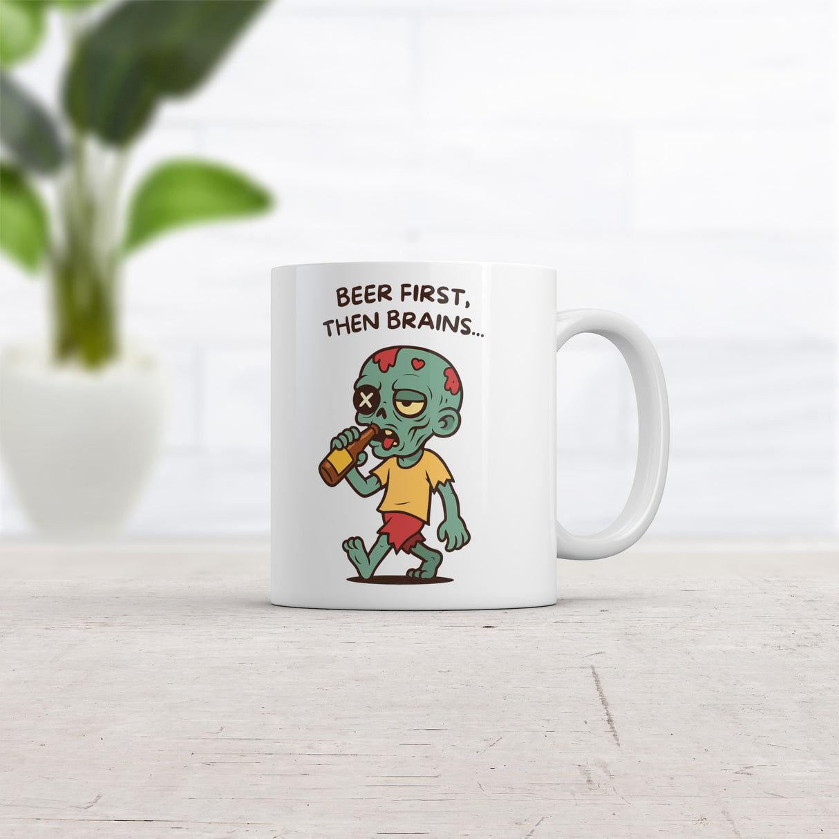 Beer First Then Brains Mug Funny Sarcastic DrinkingGraphic Novelty Coffee Cup-11oz