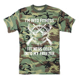 Mens Funny T Shirts Im Into Fitness Fitness Deer Into My Freezer Sarcastic Hunter Graphic Novelty Tee for Men