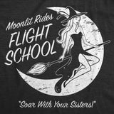 Womens Funny T Shirts Moonlit Rides Flight School Sarcastic Halloween Witch Graphic Novelty Tee for Ladies