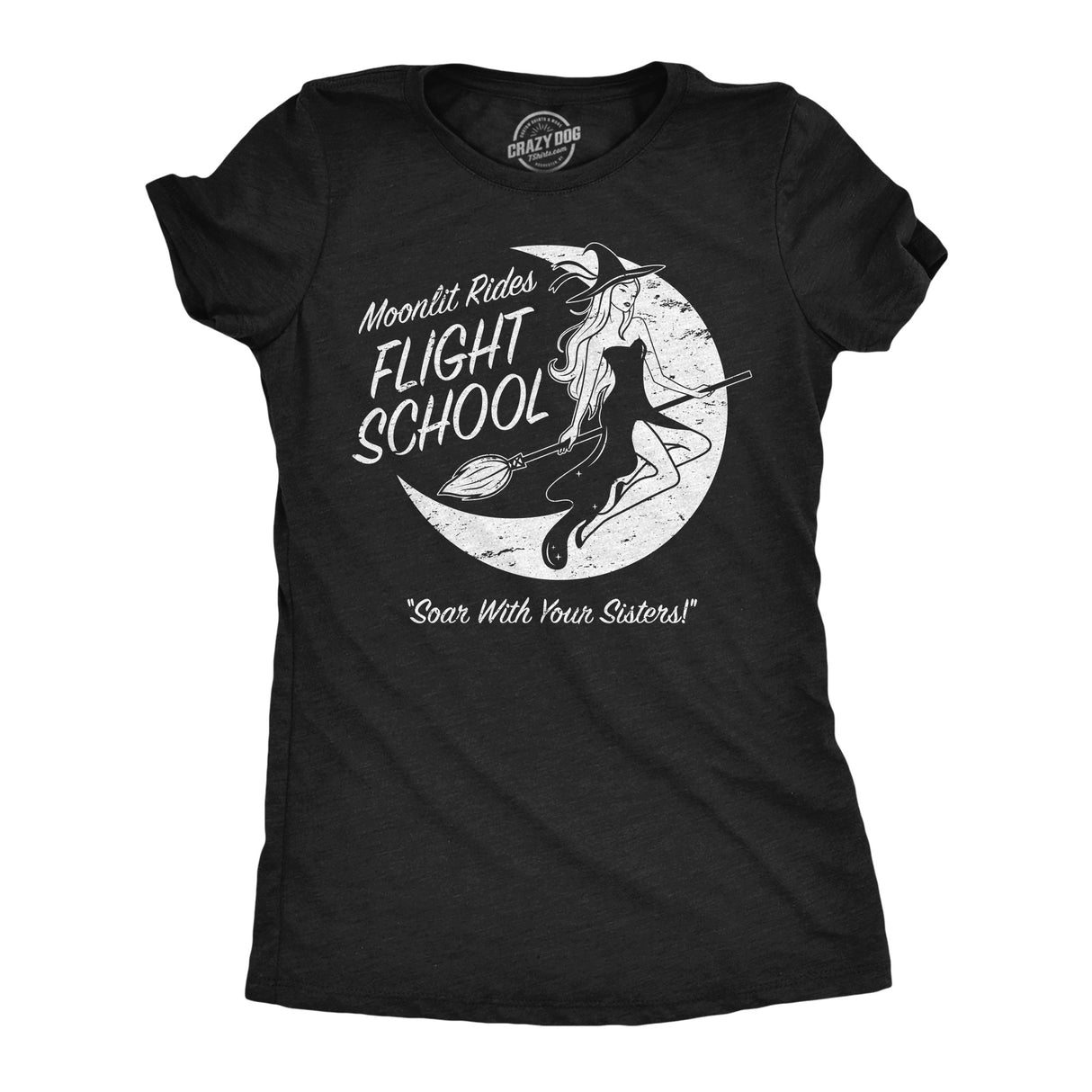 Womens Funny T Shirts Moonlit Rides Flight School Sarcastic Halloween Witch Graphic Novelty Tee for Ladies