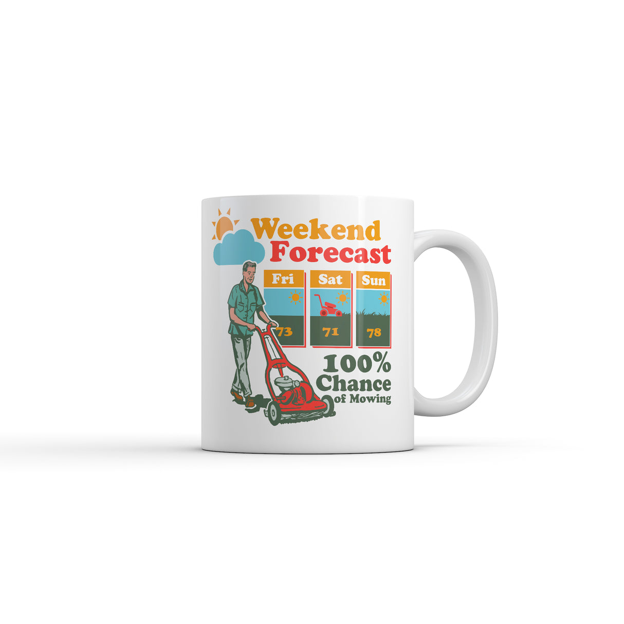 Weekend Forecast 100% Chance Of Mowing Mug Funny Sarcastic Graphic Novelty Coffee Cup-11oz