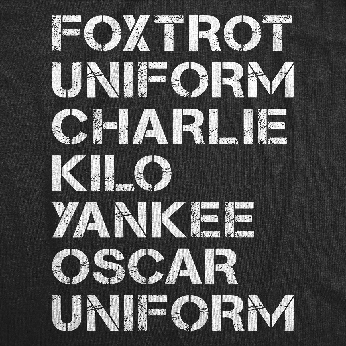 Mens Funny T Shirts Foxtrot Uniform Charlie Kilo Yankee Oscar Uniform Sarcastic Graphic Novelty Tee for Men