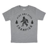 Youth Hide and Seek Chamption T Shirt Funny Hidding Bigfoot Sasquatch Joke Tee for Kids