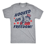Mens Funny T Shirts Hooked On Freedom Sarcastic Fourth Of July Graphic Novelty Tee for Men