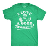 Mens Funny T Shirts I Love A Good Threesome Sarcastic Lime Salt Tequila Graphic Novelty Tee for Men