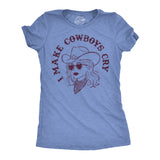 Womens Funny T Shirts I Make Cowboys Cry Sarcastic Western Graphic Novelty Tee for Ladies