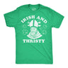 Mens Funny T Shirts Irish and Thirsty Sarcastic St Patricks Day Graphic Novelty Tee for Men