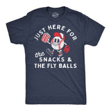 Mens Funny T Shirts Just Here for The Snacks and The Fly Balls Sarcastic Baseball Game Graphic Tee for Men