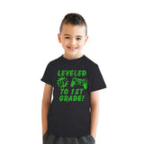 Youth Funny T Shirts Leveled Up to 1st Grade Sarcastic Video Game Graphic Novelty Graduation Tee for Kids