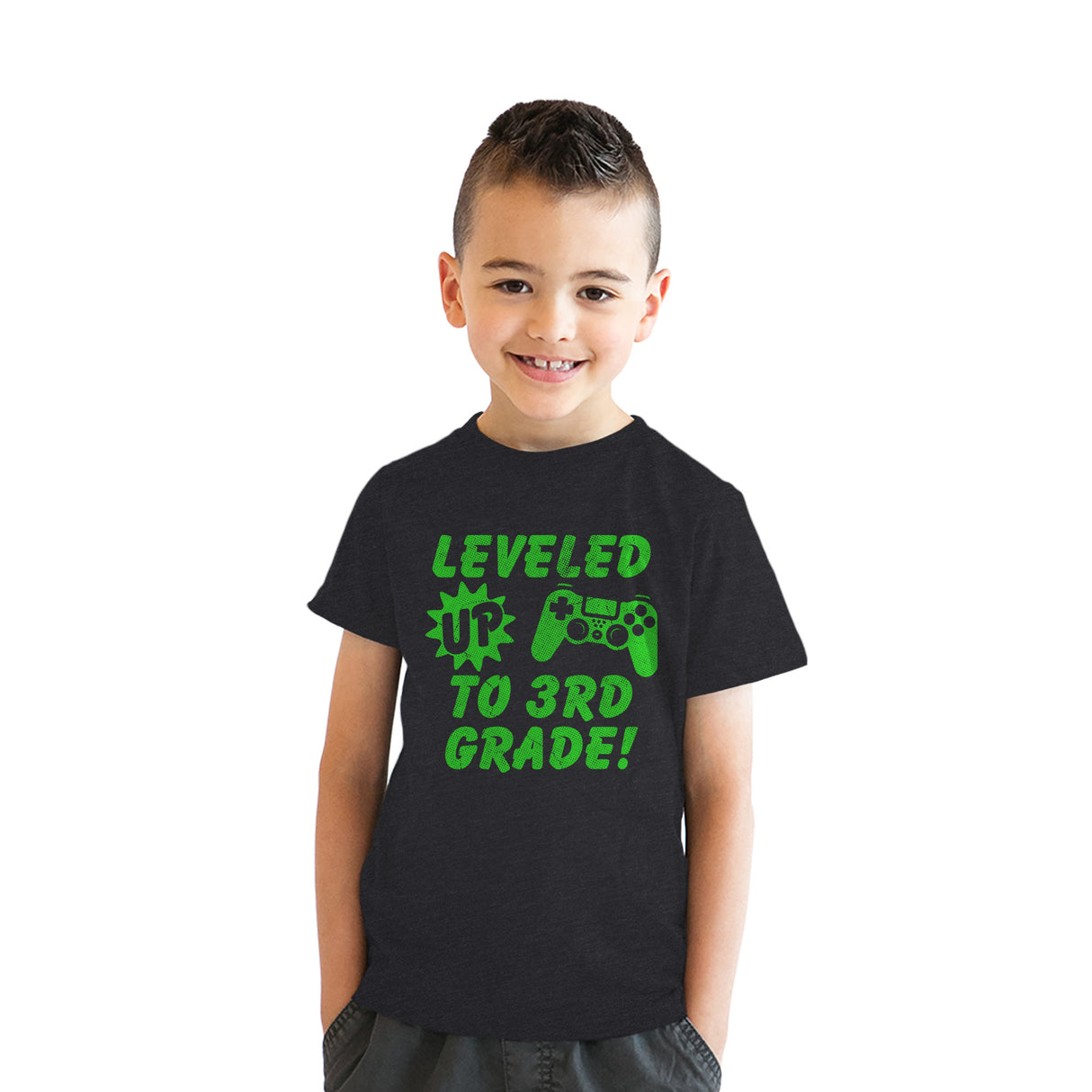 Youth Funny T Shirts Leveled Up to 3rd Grade Sarcastic Video Game Graphic Novelty Graduation Tee for Kids