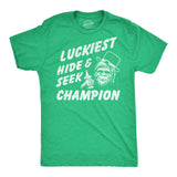 Mens Funny T Shirts Luckiest Hide and Seek Champion Sarcastic St Patricks Day Graphic Novelty Tee for Men